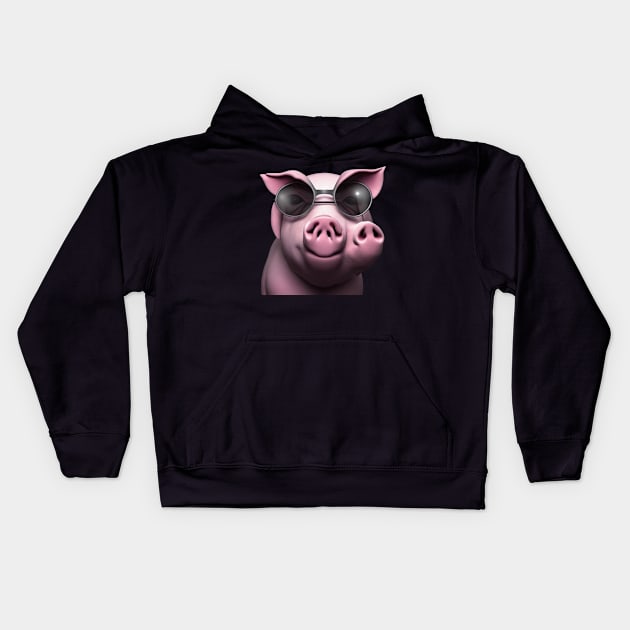 creature,photorealistic scary pig with pierced nose and sunglasses 8k Kids Hoodie by rogergren